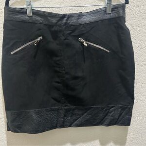 Black Faux Leather-Trimmed Skirt Size 14